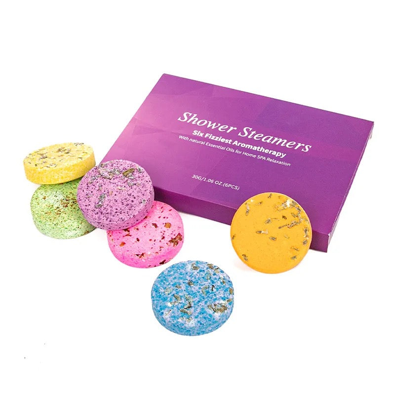 Shower Steamers Aromatherapy - Variety Pack of 6 Shower Bombs with Essential Oils. Self Care Christmas Gifts for Women and Stocking Stuffers for Adults and Teens. Purple Set